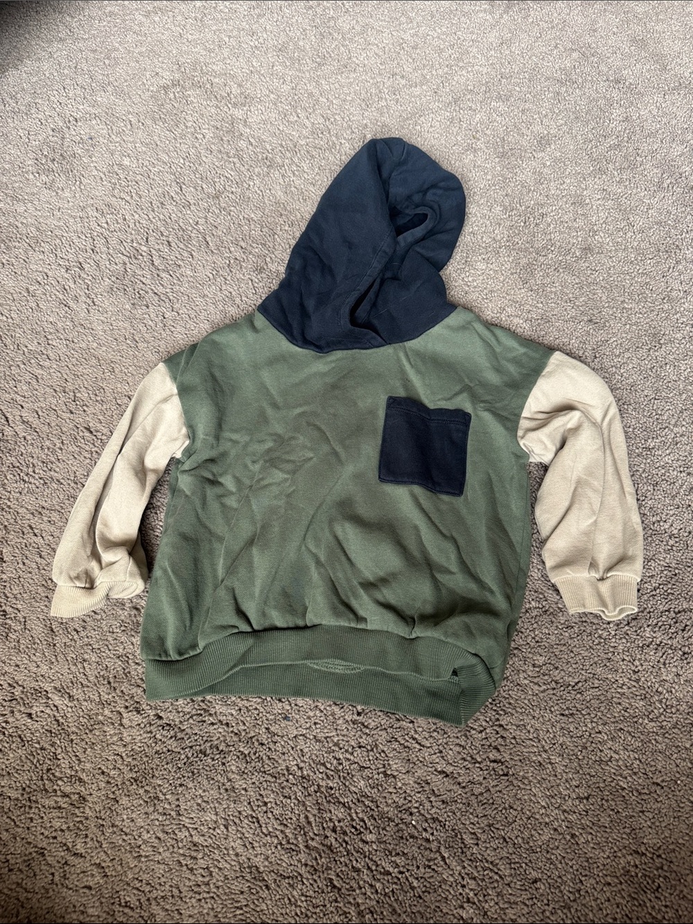 H&M Kids Colorblock Hoodie in Olive Green, Navy & Cream